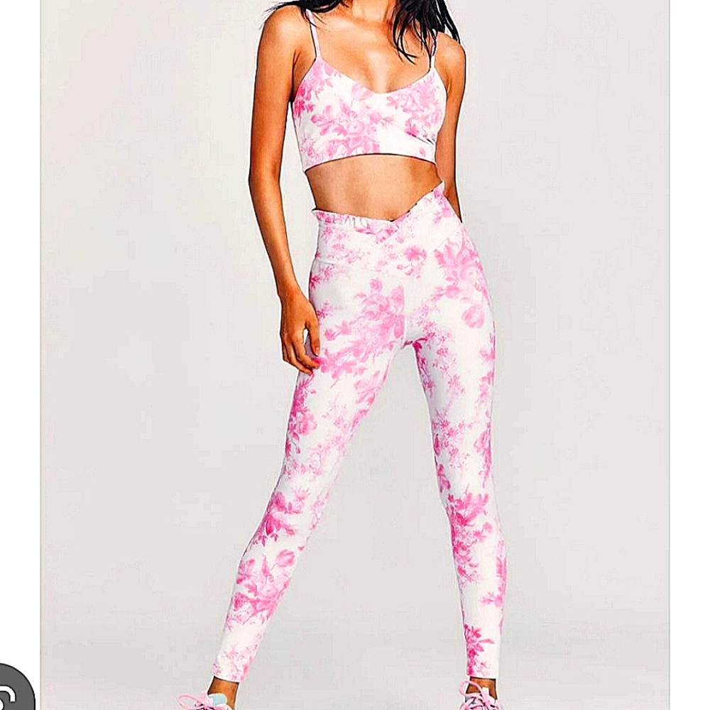 LoveShackFancy Pink and White Leggings & Sports Bra